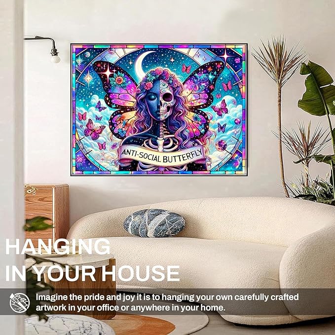 igoodom Diamond Art Kits for Adults, Sugar Skull Diamond Painting Kit, Full Drill Round Butterfly Diamond Art Kits, DIY Gem Art and Crafts for Home Wall Decor Gift 16x12inch