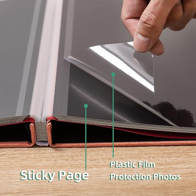 Large Photo Album Self Adhesive for 4x6 8x10 Magnetic Scrapbook Album DIY 60 Black Sticky Pages Linen Cover Photo Album(Orange)