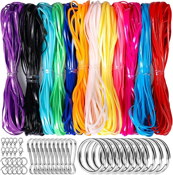 Fandamei Lanyard String Kit, 12 Colors Plastic Lacing Cord, Glossy Bright Color, Lanyard String for Crafts, Bracelets and Jewelry Making Weaving Kit, Plastic for Bracelets