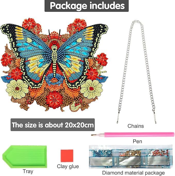 Bimkole Butterfly Diamond Art Hanging Kit for Adult, DIY 5D Diamond Art Flower Window Pendant, Acrylic Crystal Art Hanging Ornament Home Wall Garden Front Door Sign Outdoor Decor 7.8x7.8 Inch