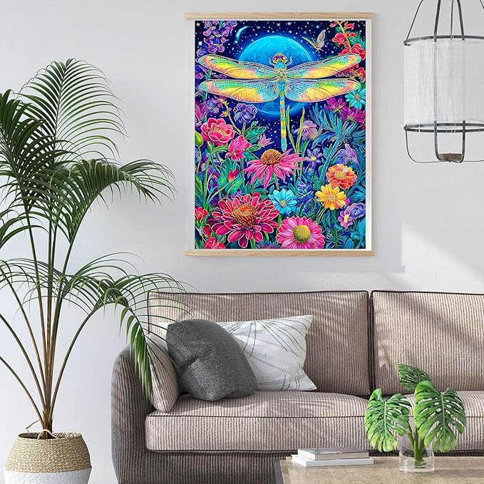igoodom Diamond Art Kits for Adults, Flowers Dragonflies Diamond Painting Kit, Full Drill Round Diamond Art Kits, DIY Gem Art and Crafts for Home Wall Decor Gift 12x16inch