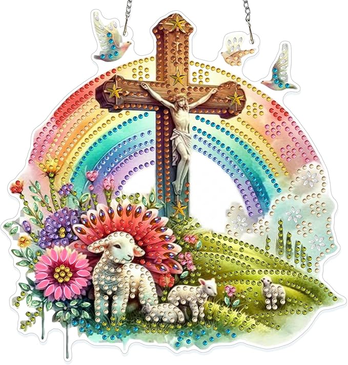 GHHKUD Easter Theme Diamond Art Hanging Kits for Adults, DIY Double Sided Diamond Painting Hanging Rainbow Kits Adults, Special Shaped Acrylic Ornaments Pendants for Window Home Garden Wall