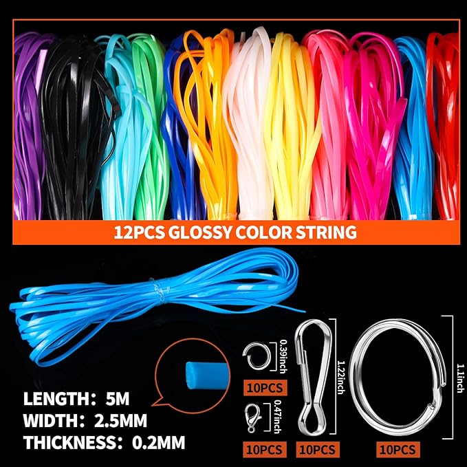 Fandamei Lanyard String Kit, 12 Colors Plastic Lacing Cord, Glossy Bright Color, Lanyard String for Crafts, Bracelets and Jewelry Making Weaving Kit, Plastic for Bracelets