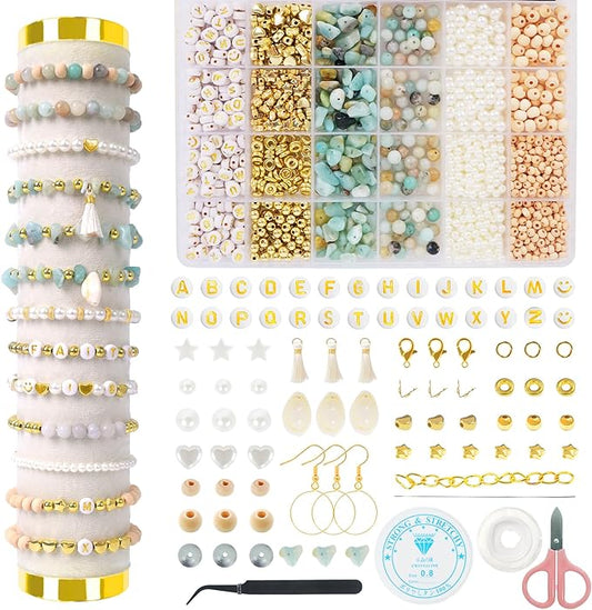 toipinio bracelet making kit jewelry making supplies kit natural stone beads for diy craft friendship bracelet/necklace/earrings for adults 1736pcs (amazonite)