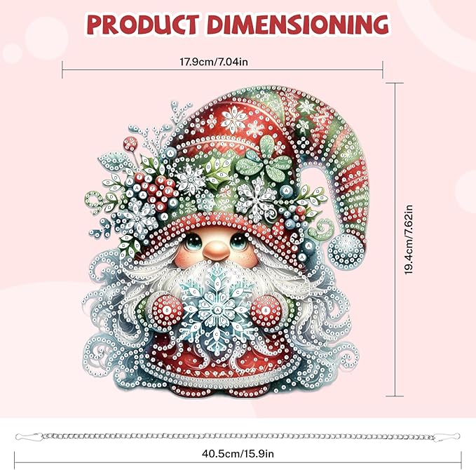 Bowetile Christmas Diamond Art Hanging Kits for Adults, Gnome Diamond Art Suncatchers, 5D Special Shape Diamond Painting Pendant Window Ornament Christmas Gifts for Home Door Wall Decor