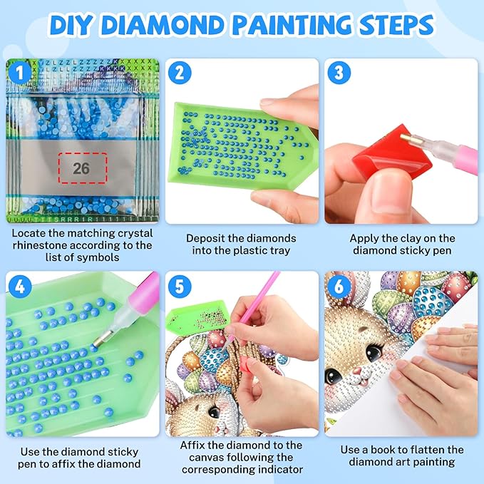 Bowetile Easter Hanging Diamond Art Kits for Adults Kids, 5D Special Shape Diamond Painting Rabbit Kits, Easter Diamond Gem Art Suncatchers Painting Pendant Home Decor, Gifts for Kids