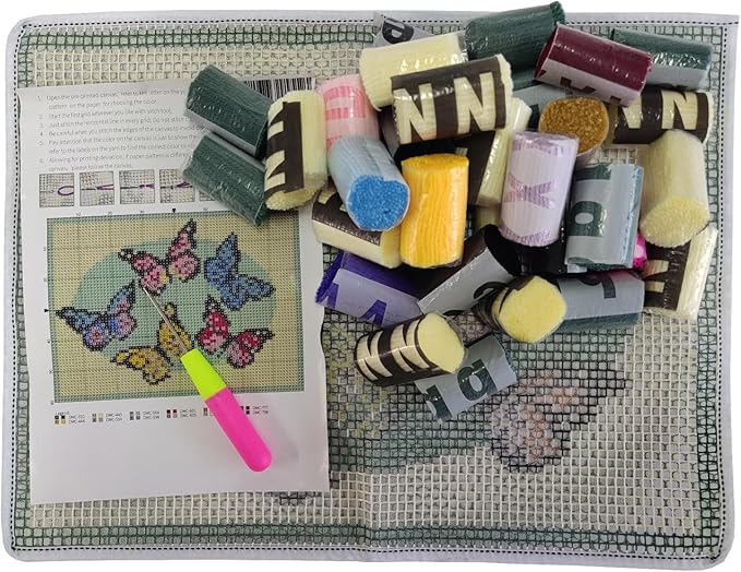 Latch Hook Kits, Butterfly DIY Latch Hook Rug Crafts for Adults Cushion Cross Stitch with Printed Canvas Pattern Embroidery for Home Decor Gift 52X38cm/20.5 Inch X15 Inch