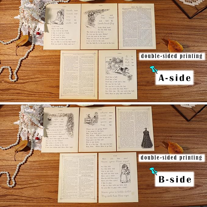 CATaireen Vintage Junk-Journal Mixed Paper Scrapbooking Embellishments Set Retro Journaling Decoupage Stickers Textured Packaging Decorative Cards Tags Kit (Poster A)