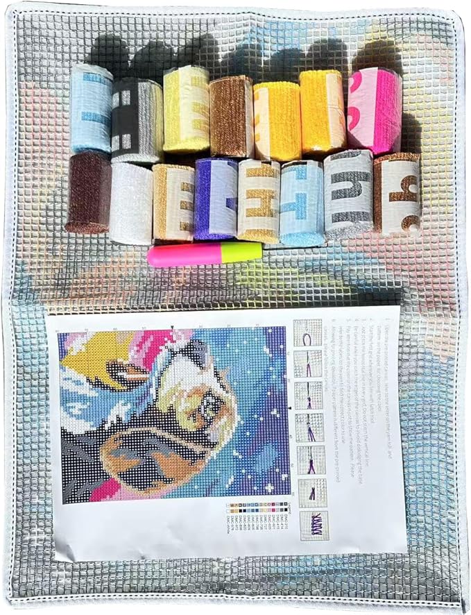 GLAECYY Latch Hook Kits Rug Crochet Yarn Kit Cushion Colour Pre-Printed Canvas Rug Needlework DIY Hook and Latch Kit (Star Dog)