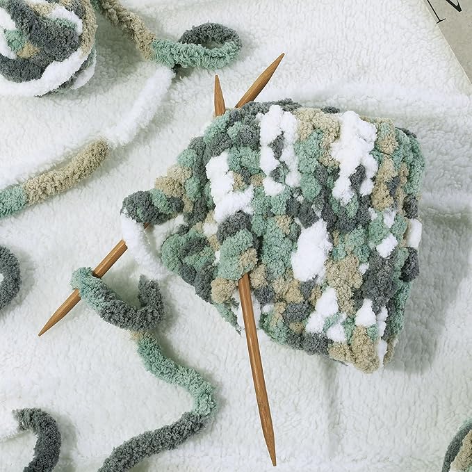 Maboozo Tie Dye Chunky Yarn 8 Pack, Grey, Green, White Fluffy Jumbo Chenille, Soft Plush Bulky, Giant Thick Fuzzy Yarn for Crocheting, Hand Knitting or Arm Knitting (26 yds, 7.5 oz Each)