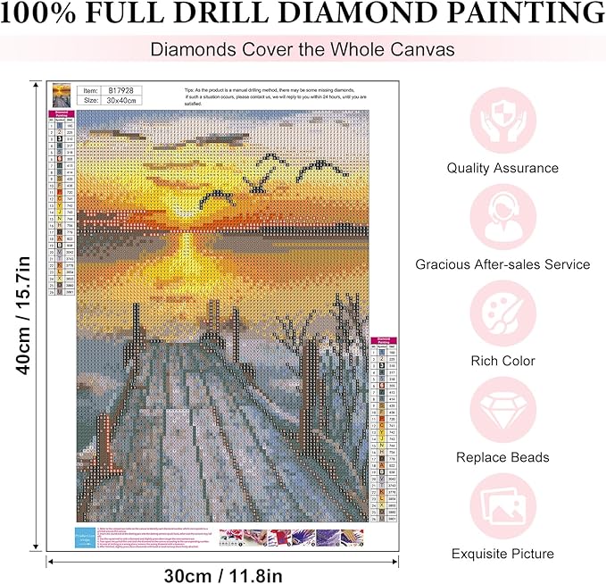 Yezavesu Sunset Diamond Art Kits for Adults, Landscape Diamond Painting Kit for Beginners, 5D DIY Round Full Drill Painting with Gem Art Craft Kits for Home Wall Decor 12x16 Inch