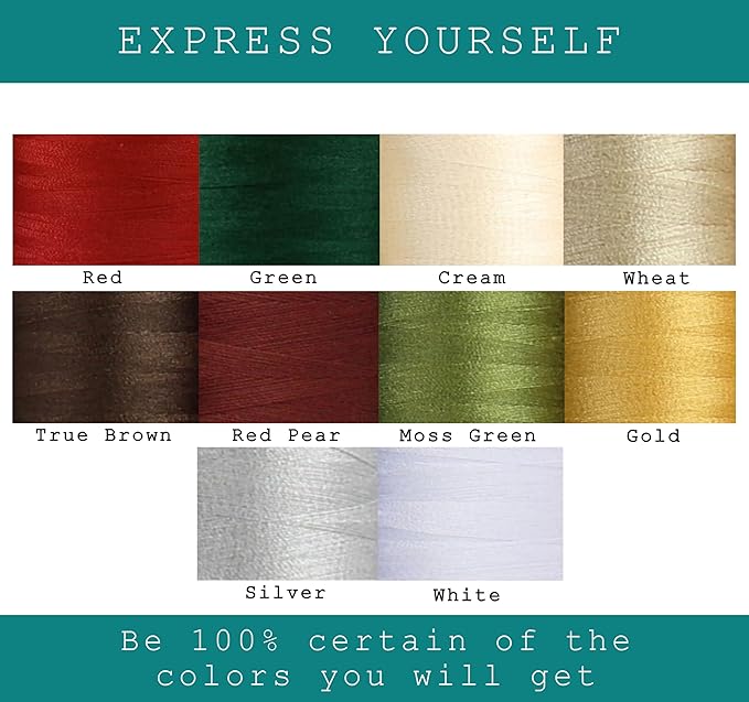BlesSew Sewing Threads - 10 Spools of Polyester Thread for Sewing Machine for Beginners, Hand Stitching & Quilting - Christmas & Festive Color Tones - 1000 yds Per Spool