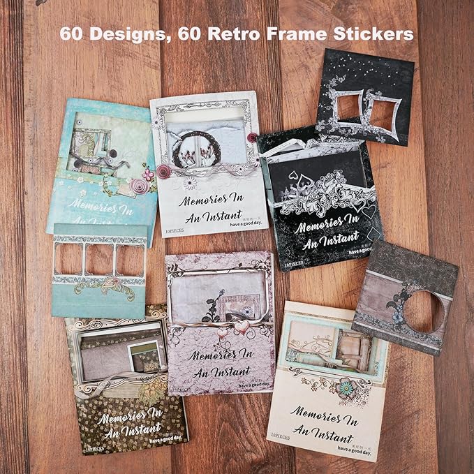 Retro Frame Cardstock Stickers, 60PCS Photo Window Designs - Vintage Square Collage Frames for Scrapbook Albums Diaries DIY Decor