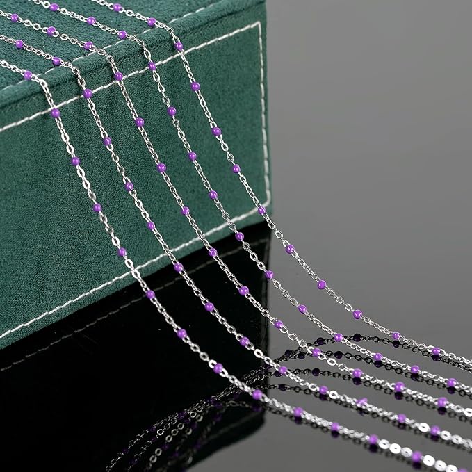 UMAOKANG 33ft Bead Chain for Jewelry Making Stainless Steel Cable Link Chain Spool Lavender Beaded Bracelet Chain with Open Jump Rings and Lobster Clasps