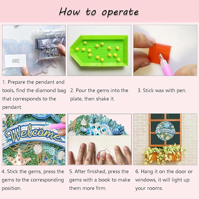 Welcome Sign Diamond Art Kits for Adults 5D Diamond Hanging Ornament Kits for Front Door DIY Special Shaped Crystal Art Suncatcher Porch Crystal Hanging Pendant Ornament (Welcome02)