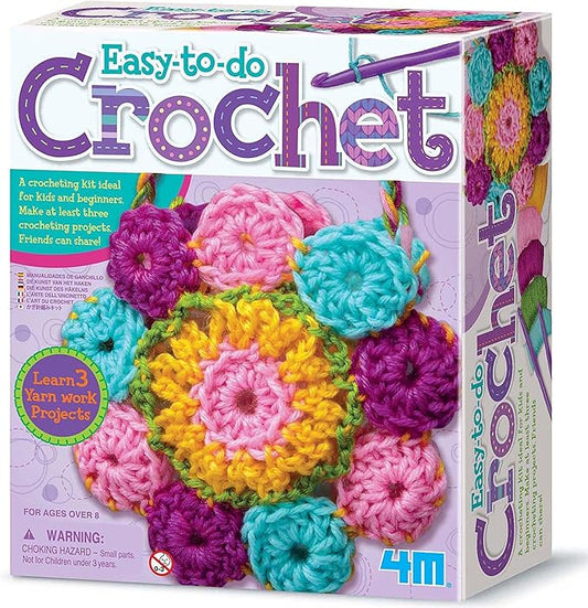 4M: Easy-to-Do Crochet - DIY Knitting Craft Kit, Learn 3 Yarn Work Projects, Create Coasters-Mini Bag-Placemat, All-in-1 Set, Beginners & Kids Ages 8+