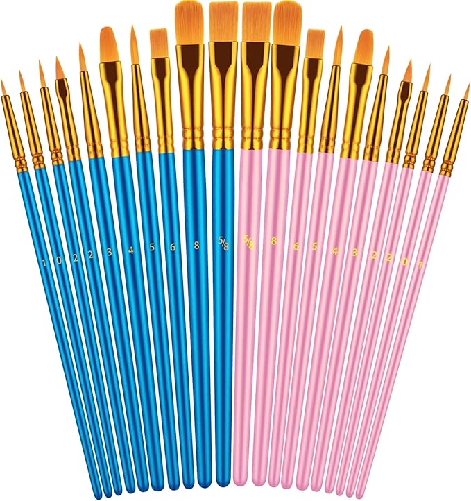 Paint Brushes Set, 20 Pcs Paint Brushes for Acrylic Painting, Oil Watercolor Acrylic Paint Brush, Artist Paintbrushes for Body Face Rock Canvas, Adult Drawing Arts Crafts Supplies, Blue+Pink