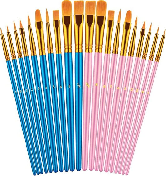Paint Brushes Set, 20 Pcs Paint Brushes for Acrylic Painting, Oil Watercolor Acrylic Paint Brush, Artist Paintbrushes for Body Face Rock Canvas, Adult Drawing Arts Crafts Supplies, Blue+Pink