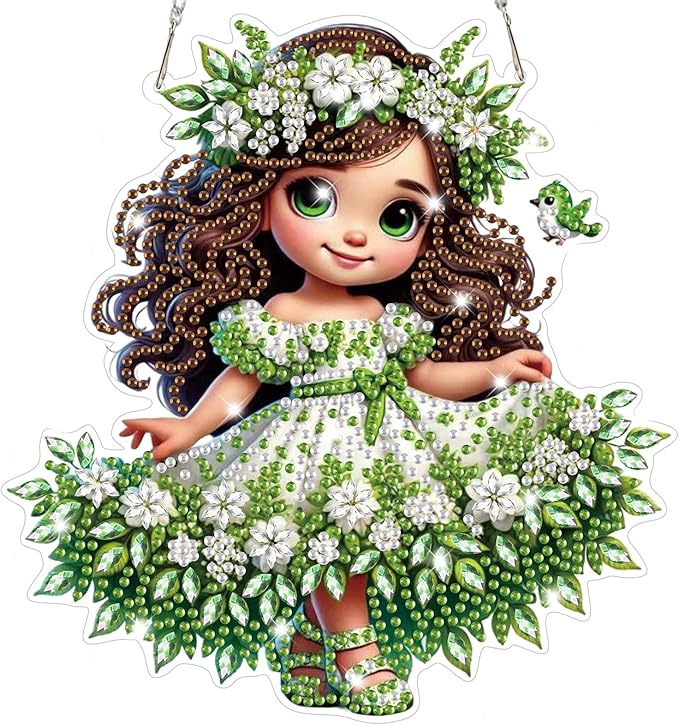 Bowetile Forest Fairy Diamond Art Hanging Kits for Adults, Diamond Art Suncatchers Cartoon Girl, 5D Special Shape Diamond Painting Pendant Window Ornament Gifts for Home Wall Door Garden Decor