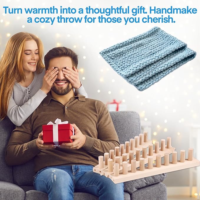 cenoz 46" Beechwood Chunky Knitting Blanket Loom Kit - Adjustable Size Hand Knitting Loom for DIY Throw Chunky Yarn Blankets Scarves Rugs, No Needles Required, Blanket Loom Gift for Beginners Starter