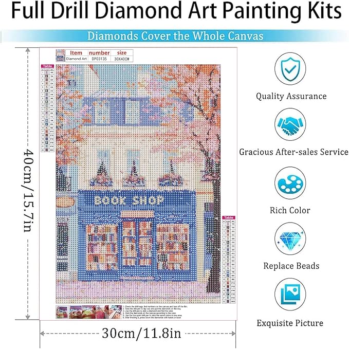 ARPADAMO Diamond Art Kits for Adults,5D Pink Bookstore Diamond Painting DIY Books Diamond Art Diamond Painting Kits for Adult,Round Full Drill Diamonds, Diamond Art Kits for Home Decor-12x16inch