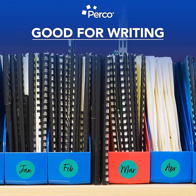 perco teal 2-inch perforated circle dot sticker labels — 250 round stickers per roll — with permanent adhesive for organizing, color coding, bin labeling, packaging alerts — made in usa