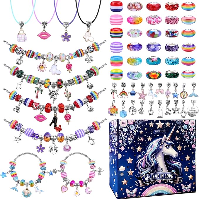 aipridy charm bracelet making kit,unicorn mermaid crafts gifts set can inspires imagination and creativity,jewelry making kit perfect gifts for girls 5-12 years old (125 pieces)