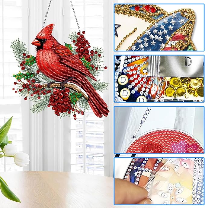 Reofrey Hanging Diamond Art Kits for Adults– 8x8Inch Birds Hanging Ornament Acrylic Board Double Sided Pattern Crystal Diamond Art Suncatcher Pendant, for Wall Home Window Decoration Handmade Gift