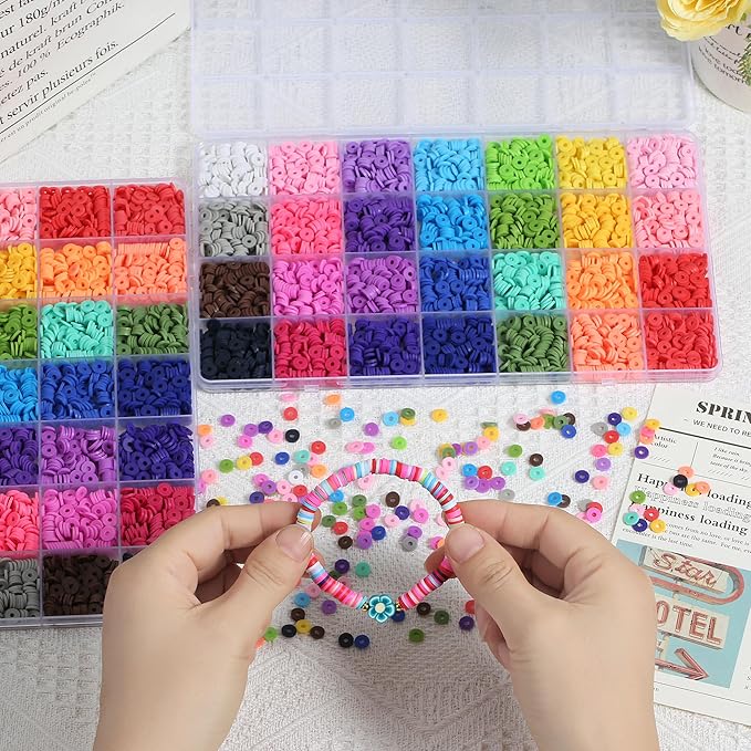 28 Colors 3500 Pcs Clay Beads Kit for Bracelets Making, Flat Round Polymer Spacer heishi Clay Beads for Craft and Jewelry Making