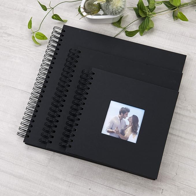 8 x 8 Inch Small DIY Scrapbook Photo Album with Cover Photo 80 Pages Hardcover Craft Paper Photo Album for Guest Book, Anniversary, Valentines Day Gifts (Black, 8 x 8 inch)