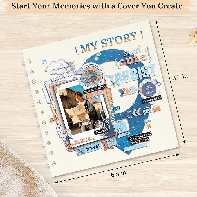 Polaroid Scrapbook Photo Album, 6.3"x6.3" DIY Scrapbook Album Hardcover Kraft Paper with 20 Sheets 40 Pages, Stylish Memory Book for Wedding, Anniervsary, Family, Travel, Cream