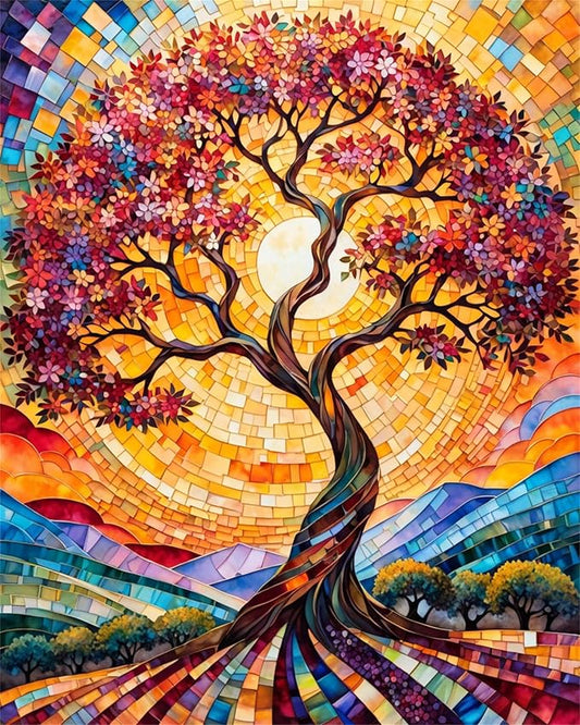 ldazao Tree of Life Abstract Paint By Numbers Kit for Adults Stained Glass Paint-By-Number Kits On Canvas Without Frame DIY Adult Trees Oil Painting for Gift Home Wall Decor 16 X 20 Inch