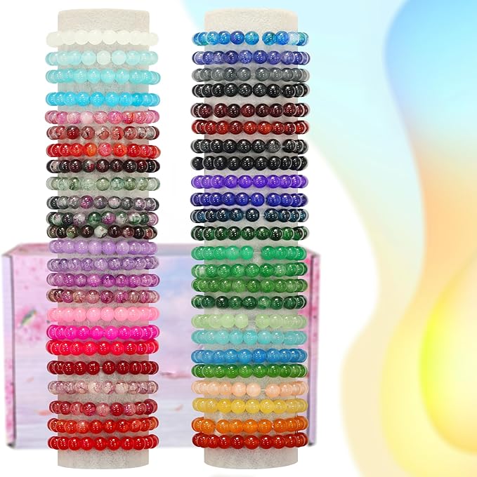 LIS HEGENSA 8MM 48Color Glass Beads for Bracelet Making Kit, 1700pcs+ Round Crystal Glass Beads Jewelry Making Kits, Bead Starter Kit for DIY Crafts,Friendship Bracelets (48Color(1700PCS))