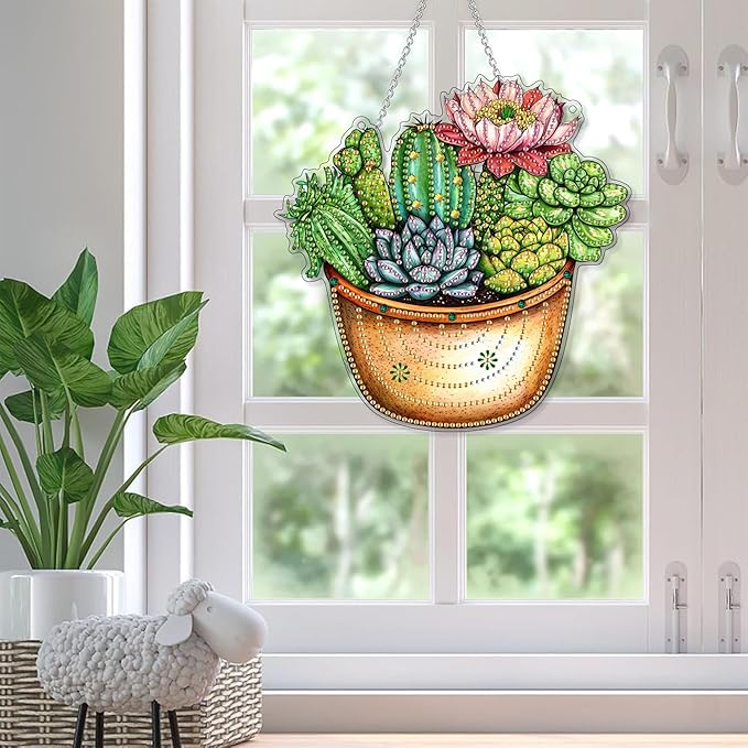 SKRYUIE Plants Hanging Diamond Art Kits for Adults Pendant Suncatcher, Special Shaped Crystal DIY Pearl Diamond Painting Kit, Gift for Mother Spring Summer Window Wreath Decor 7.6 x 7.6 Inch A26