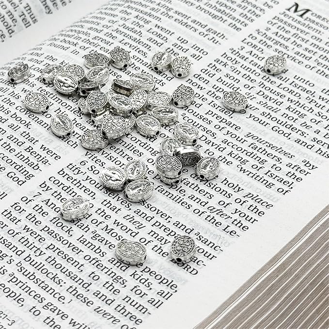 100pcs 8mm St. Benedict Cross Beads – Oval Double-Sided Zinc Catholic Rosary Beads for Jewelry Making, Bracelet & Necklace DIY Accessories – Religious Catholic Craft Supplies