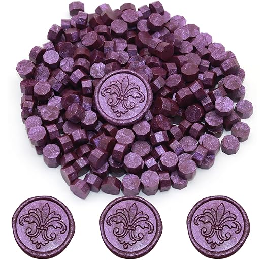 250pcs Wax Seal Beads Dark Purple, Andotopee Premium Sealing Wax Beads for Stamp Seals, Octagon Seal Stamp Pellets Refill Pack for Wedding Invitation, Letter Envelope, Scrapbook DIY Crafts (Aubergine)