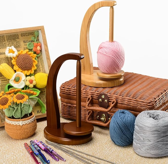 Yarn Holder for Knitting and Crocheting,Crochet Gift for Knitting Lovers,Wooden Yarn Spinner for Crochet by Artowell (Walnut Color)