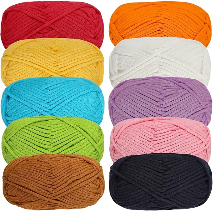 SIMEIQI 10×50g Beginners Yarn Kit for Crocheting and Knitting,Cotton Nylon Blend Yarn for Hand DIY Bag Basket Dolls and Cushion E