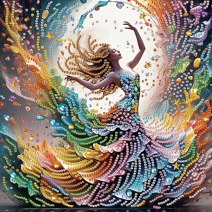 AiYuanzsh DIY Diamond Art Painting Kits for Adults, 5D Special Shape Crystal Rhinestone Diamond Art Kits for Beginners, for Home Wall Decoration Gift 12x12 inch, Beautiful Dancer