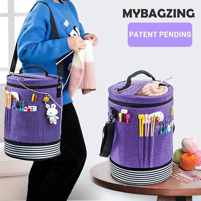 Expandable Crochet Bag - Knitting and Yarn Storage Organizer Tote with Zipper Closure - Ideal Gift for Crocheting Accessories and Supplies