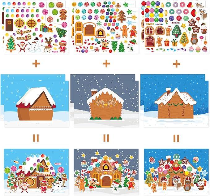 36 sheets make a gingerbread house stickers - make your own gingerbread house stickers, christmas party favor for kids, christmas stickers for gifts goodie bag stocking stuffers(12 set)