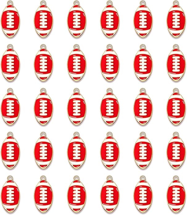 NVENF 30PCS Football Charms for Jewelry Making, Enamel Football Charms for Bracelet Necklace Earrings Making, Red Black White Blue Purple Orange Game Day Football Charm Bulk