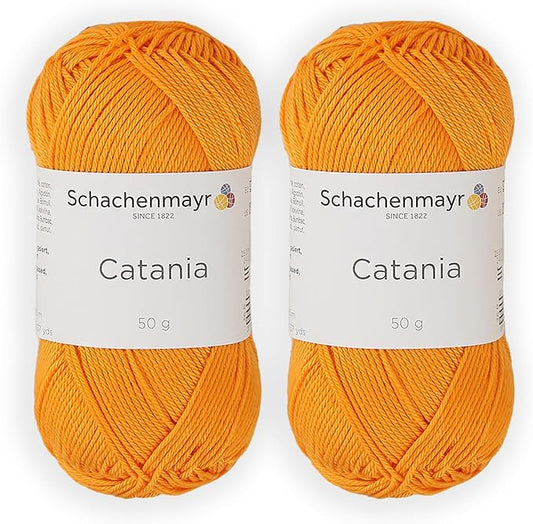 2 Skein/Pack Schachenmayr (SMC) Catania Originals Yarn, Each Ball 1.76 Oz (50gr) / 136 Yards (125 m), 100% Mercerized Cotton for Knitting and Crochet Yarn, Sport Weight, 411 - Mango
