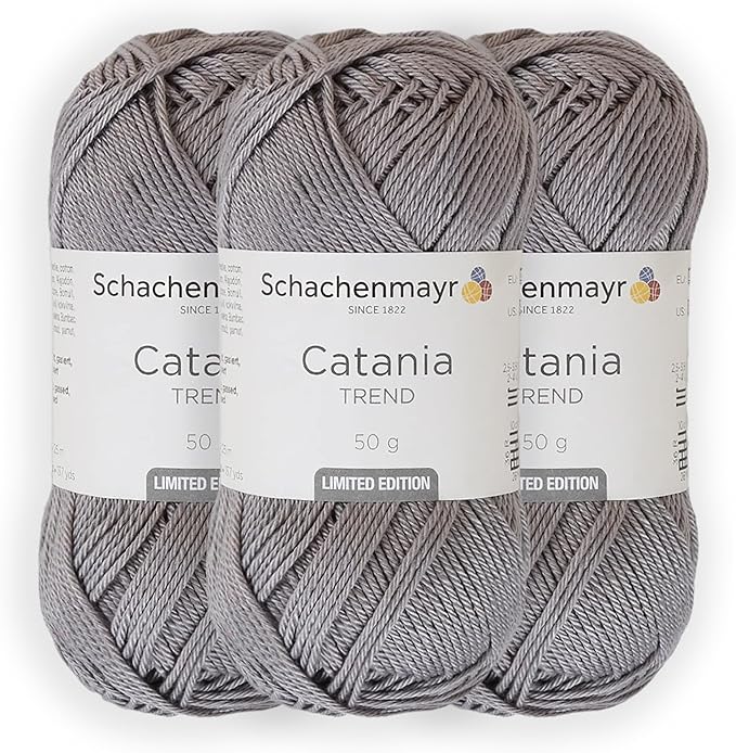 3 Skein/Pack Schachenmayr (SMC) Catania Originals Yarn, Each Ball 1.76 Oz (50gr) / 136 Yards (125 m), 100% Mercerized Cotton for Knitting and Crochet Yarn, Sport Weight, 435 - Smoky Gray