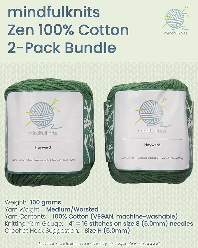 mindfulknits - Knitting Yarn - Mindfulness & Relaxation - 100% Cotton Yarn - Single Color 2-Pack - Medium Number 4 Worsted Bundle - Soft & Gentle for Baby Items, Garments - Amigurumi
