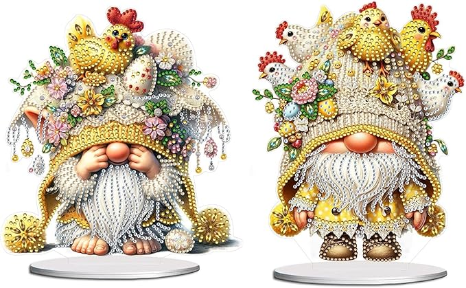 DIY Dot Diamond Desktop Easter Creative Ornaments Diamond Art Painting by Number Embroidery Arts and Crafts Easter for Home Office Garden Decoration (Single Side Dot Diamond)-24-2PCS