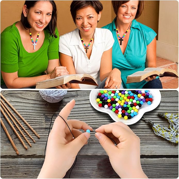 Kathfly DIY Wood Cross on Cord Pendant Necklace Sunday School Crafts for Kids Wood Cross Necklace with Colorful Beads Religious Party Favor for Vbs Church Easter Gifts