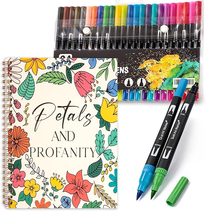 7×8.2in Adult Coloring Book Set for Relaxation, Spiral Bound Coloring Book for Women with 24 Colors Markers, Mindfulness Stress Relief 32 Patterns for Adults, Teens, Easter Gift