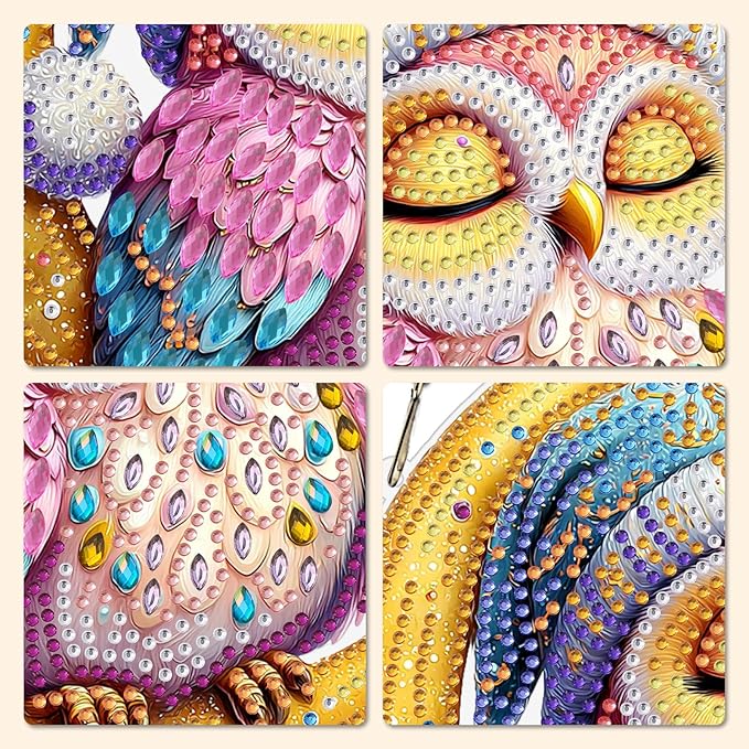 MXJSUA Moon Owl Diamond Art Hanging Kits for Adults Beginners, Crystal Diamond Suncatchers, Special Shape Diamond Painting Pendant Window Ornament Gifts for Home Garden Door Wall Decor