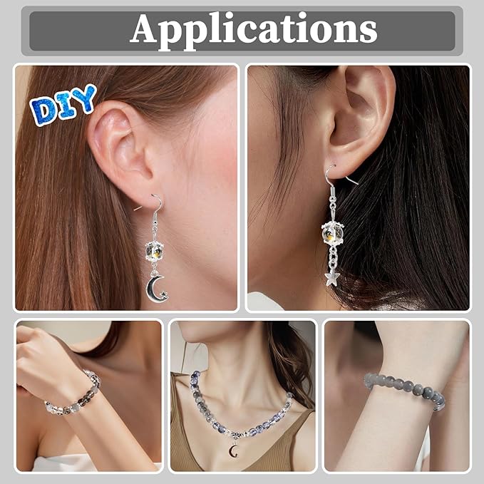 Tunmiok Glass Beads for Jewelry Making Kit with Metal Charms & Crystal String - Includes Spacers, Flower Holders - Bracelet kit, Necklace, Earring Set Supplies for Adults (Black)